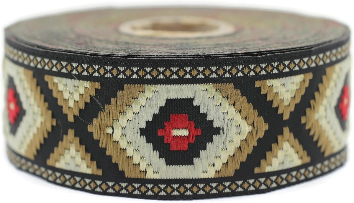 Jacquard lint geweven crème en bruin nacht arabisch 10 m x 35 mm - rollen borduurlint voor naaidecoratie 35952-V2