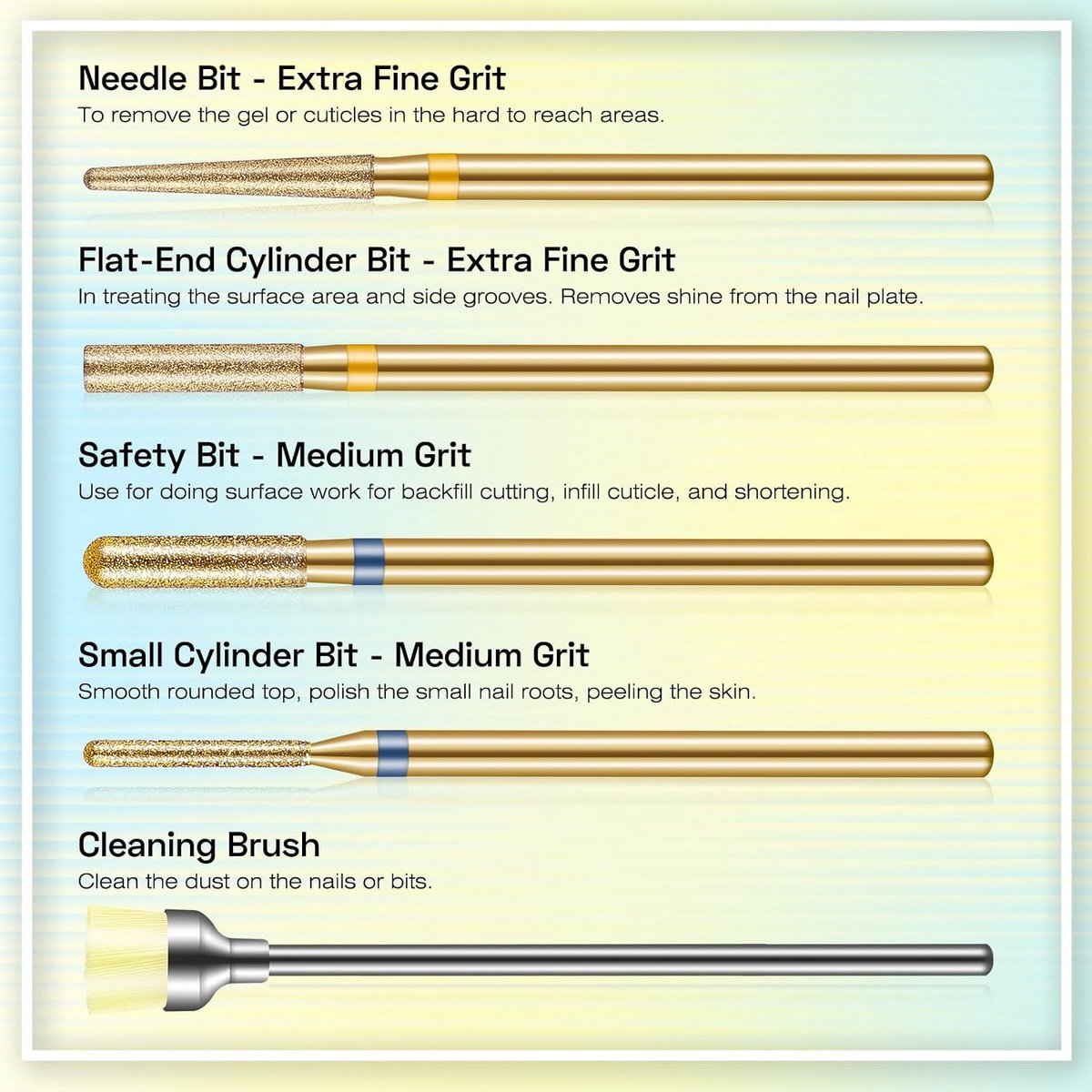 Cuticle Diamond Nail Drill Bits: 10stks 3/32" nagelfrees bit set voor Nagelboor E-File voor Acrylgel Manicure en Pedicure Salon en Thuis Nagelzorg Tools, manicure pedicure voor nagelgellak Goud