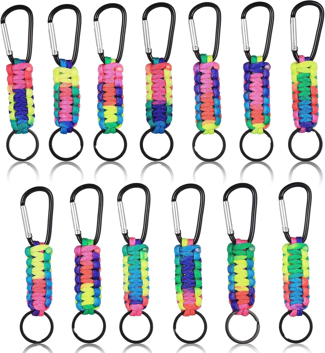 13 Stuks Paracord Sleutelhanger met Karabijnhaak, 14cm Gevlochten Lanyard Sleutelkoord Clip voor Outdoor Camping Mannen Vrouwen met Karabijnhaak