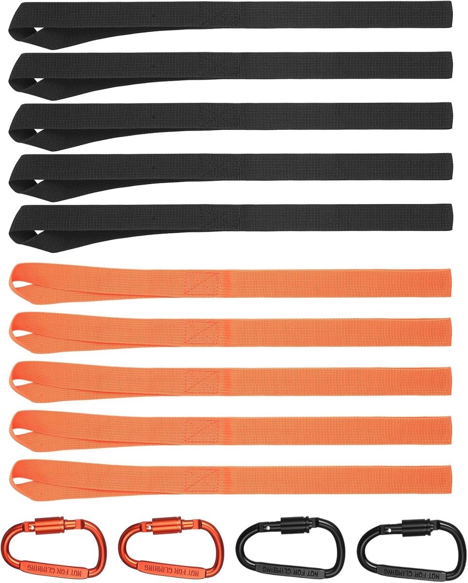 Sjorbanden Set - Oranje - 20 cm - Dubbele Lussen met Aluminium Haken - Voor het Vervoeren van Ladingen