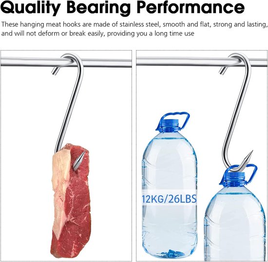 Meat Hooks, 30 Pieces Stainless Steel 304 S Hooks, Premium Butcher Hook, Meat Hooks for Hanging, S-Shaped Wall Hooks - ShopVlot — afbeelding 3