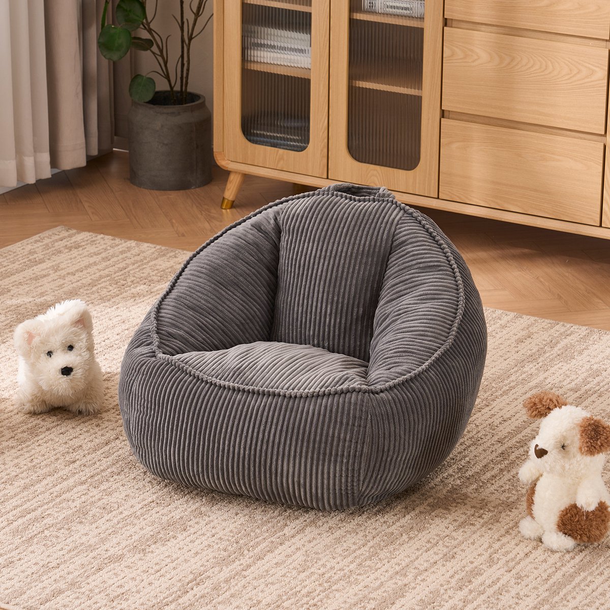 Pugsdrly Zitzak, zachte pluche zitzak, comfortabele zitzak, geschikt voor speelkamer, leeshoek, woonkamer en kinderkamer, voor jongens en meisjes – klein (lichtgrijs)