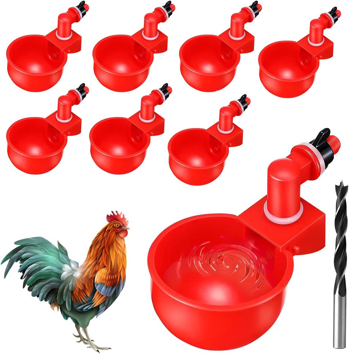 8 stuks Drinkbak kippen – Automatische kippendrinker – Pluimvee Waterbak – pluimveedrinkbak – drinksysteem voor kuikens en knaagdieren – 6 ×4cm