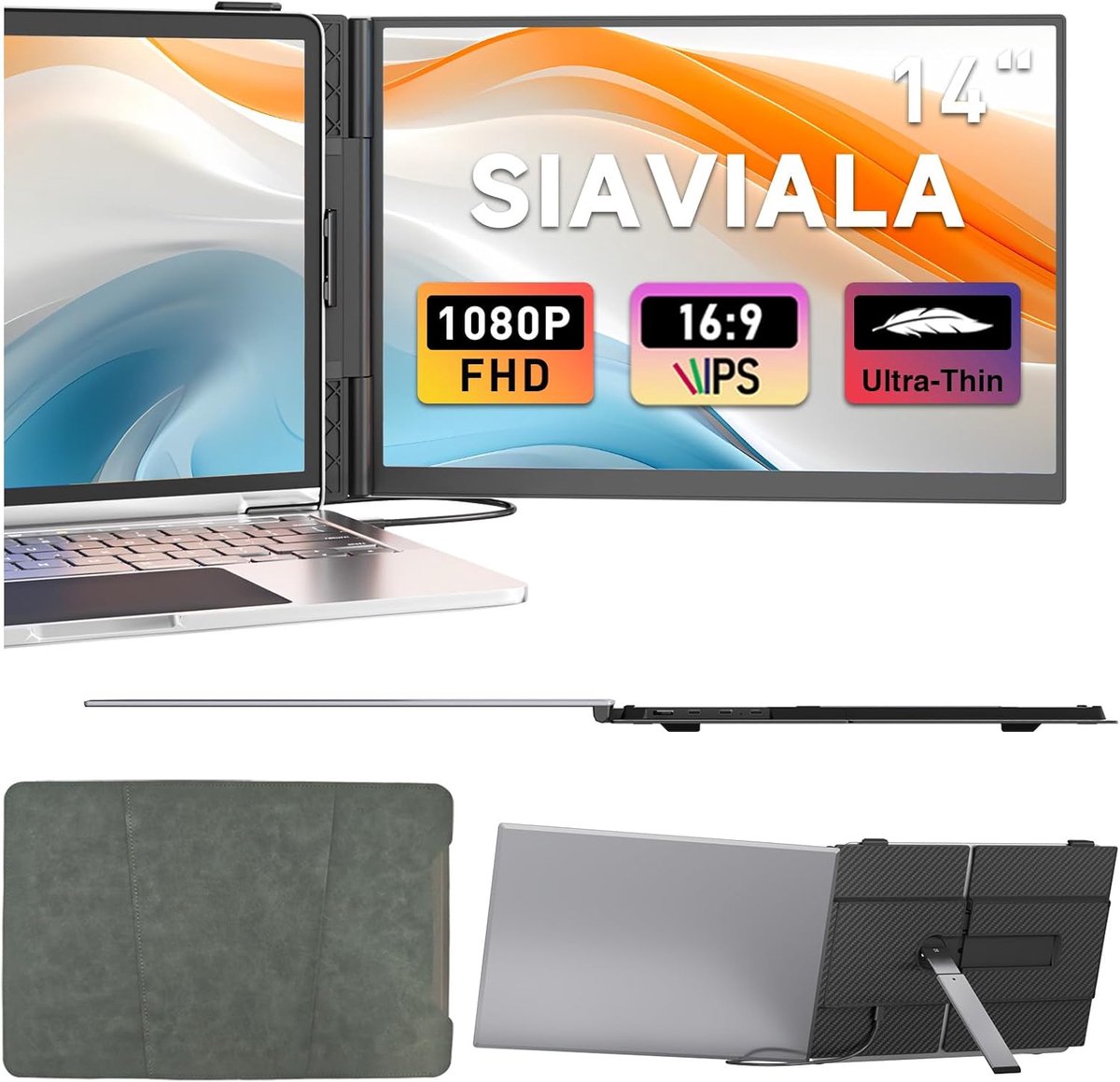 SnelShoppen - Draagbare Monitor 14 Inch Ultra Dun 1080P FHD IPS Scherm - Mini Monitor voor Laptops 13-17,3 Inch - Plug & Play voor Windows/Mac/Android
