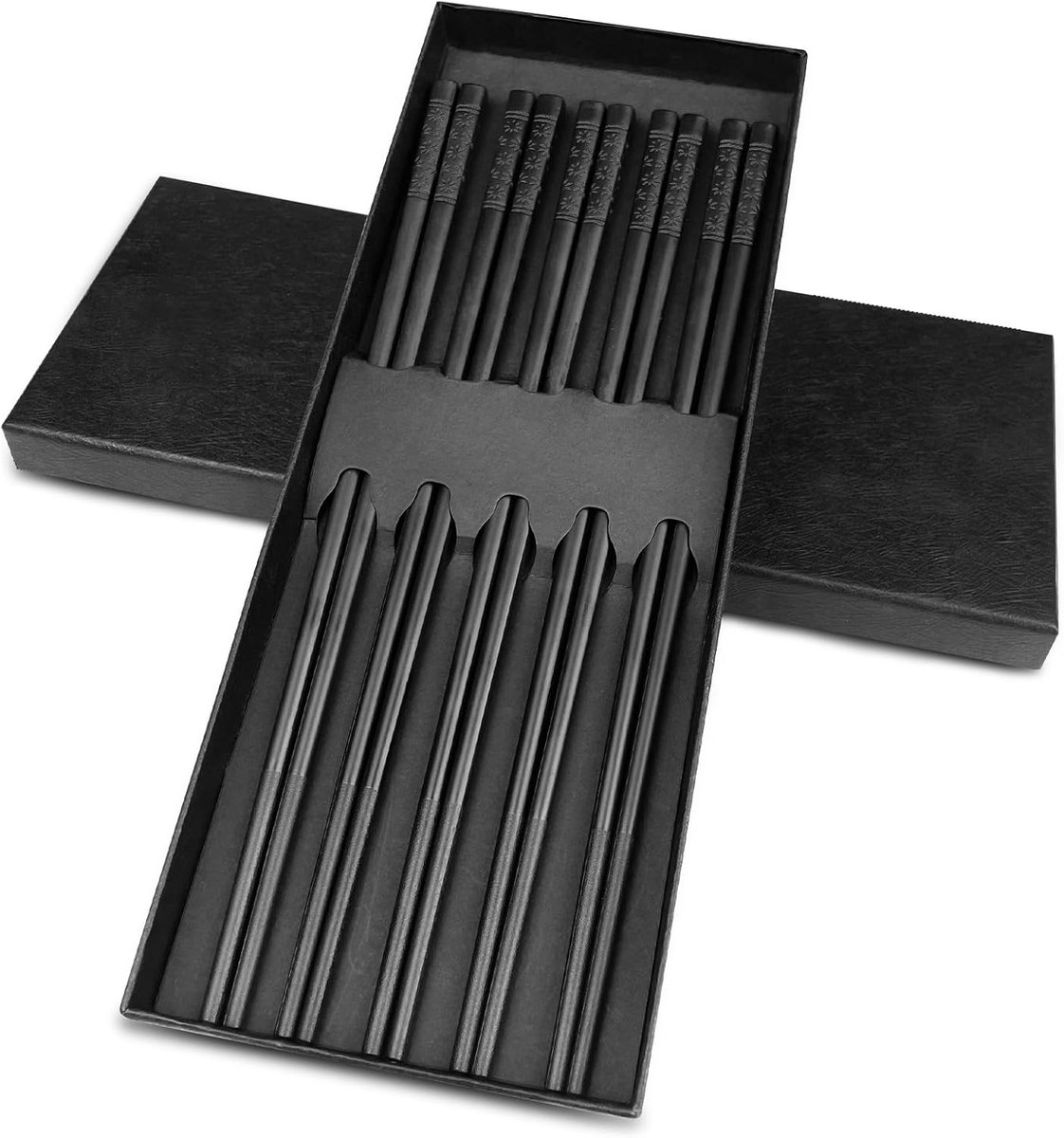 SnelShoppen - 5 Paar Chopsticks Set - Fiberglass Sushi Stokjes 24cm - Zwarte Legering - Afwasmachinebestendig - Niet-slip Cherry Blossom Patroon - Ide