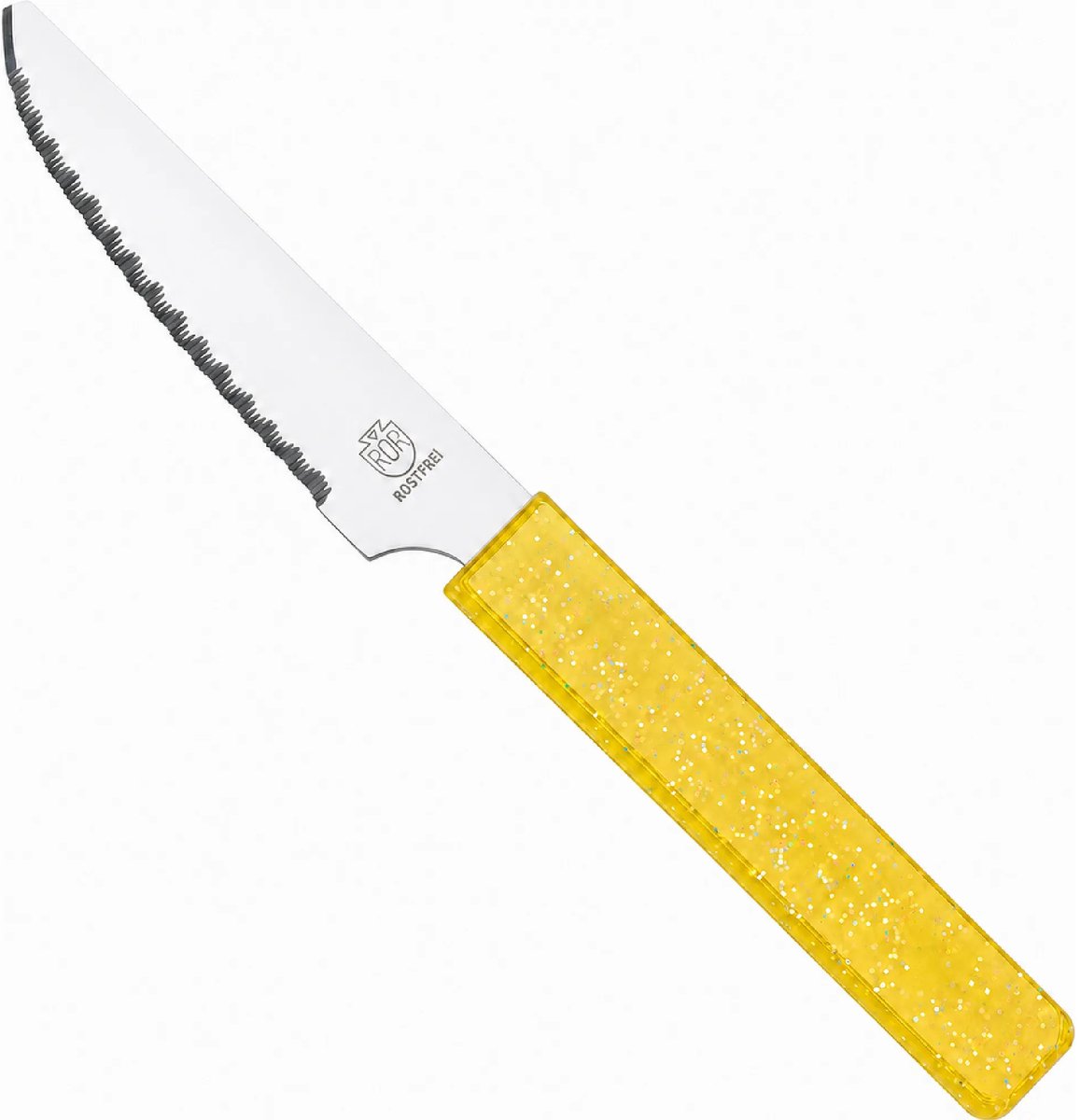 RÖR Solingen Broodmes 10 cm met gele handgreep en glitterafwerking