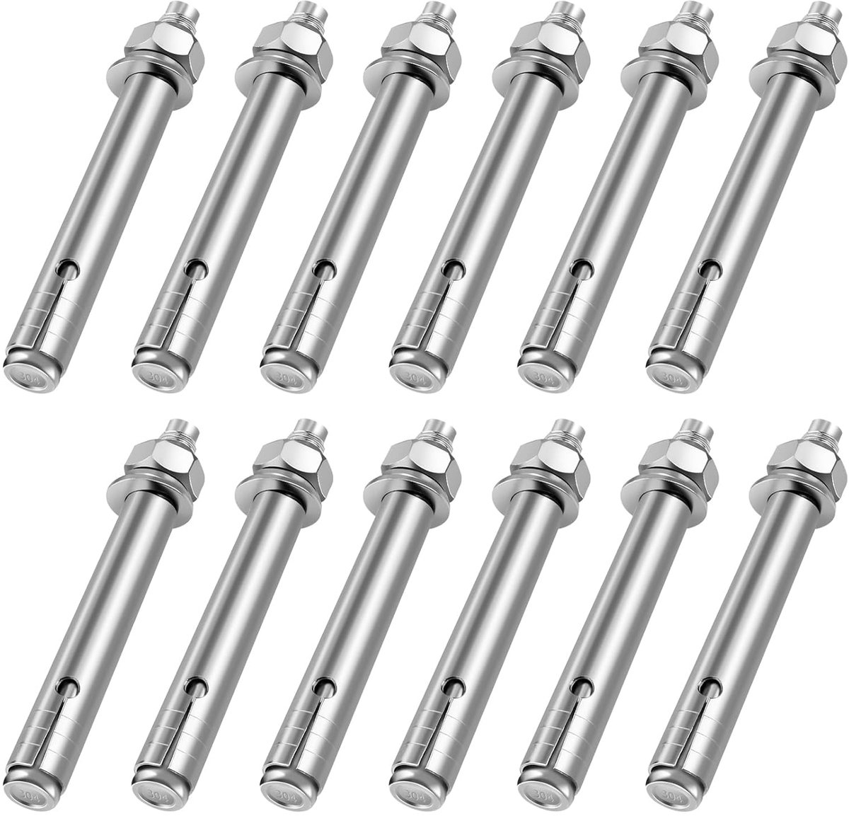 12 stuks heavy duty pluggen, M8 x 80 mm, roestvrij staal, ankerbouten, wigankers, zware anker, ankerschroeven, expansieschroeven, bouten, expansieschroeven, expansieschroeven, expansieschroeven