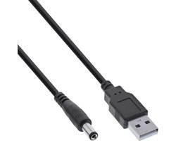 USB-A - DC plug kabel | 5,5 x 2,5mm | max. 5V/3A (15W) | zwart | 1 meter