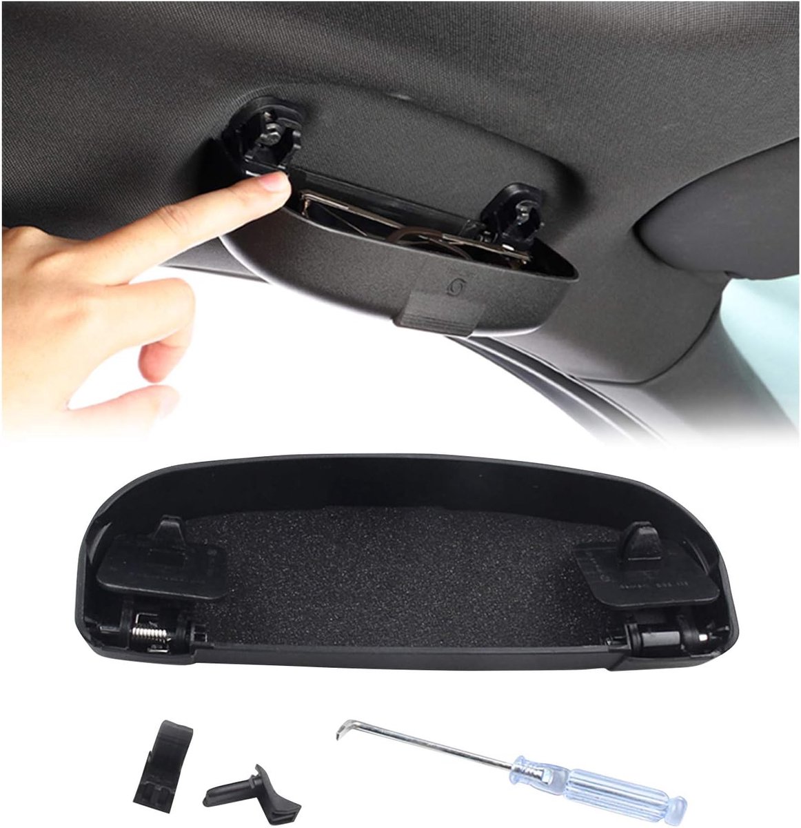 Auto-brillenhouder compatibel met Mercedes Benz GLA klasse X156 / C-klasse W205 / GLC SUV X253 / B-klasse W246 / A-Class W176, brillenorganizer, multifunctionele opbergdoos