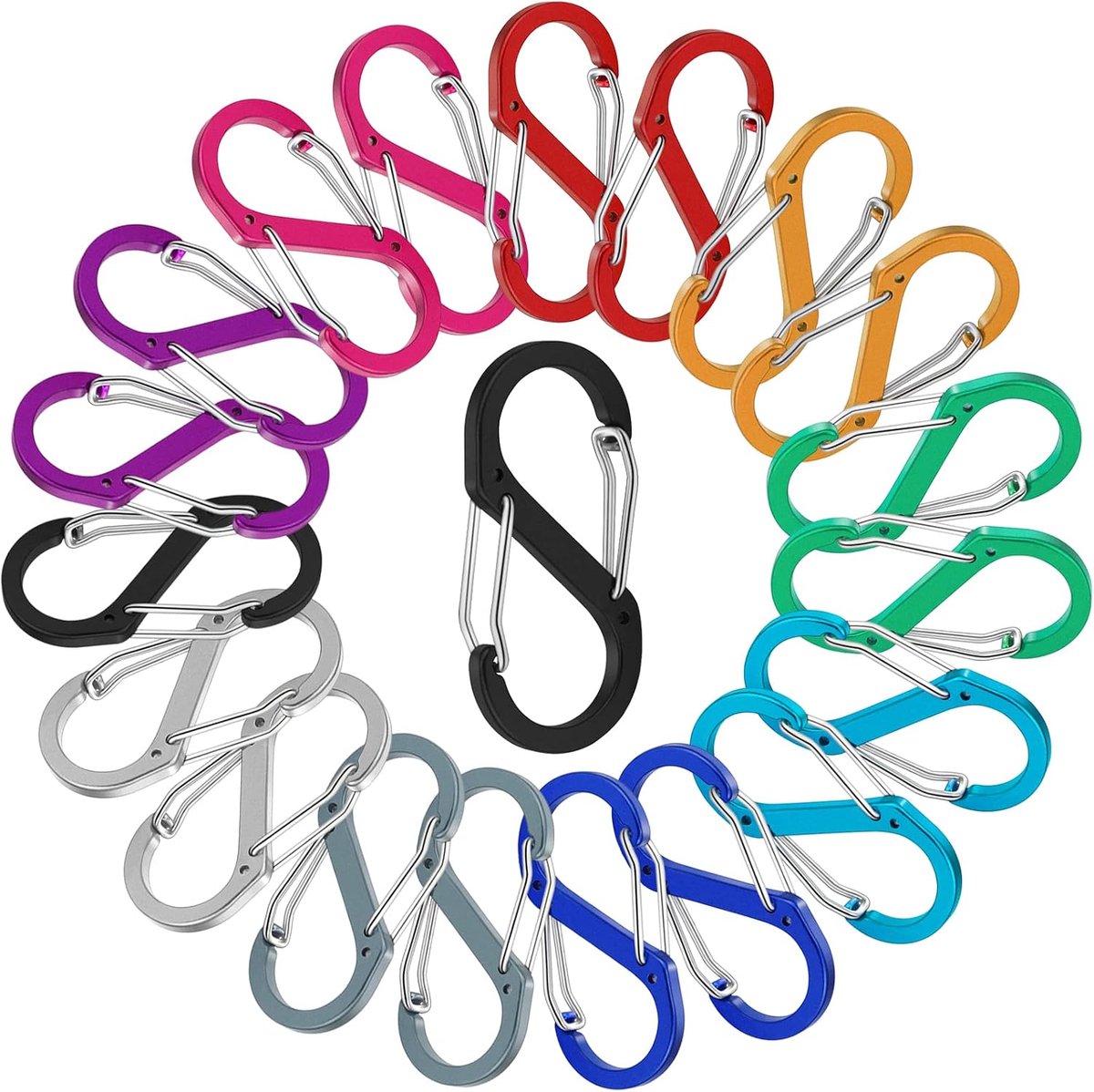 Karabijnhaak, kleine karabijnhaak, aluminium sleutelhanger, mini-karabijnhaak, 20 stuks, voor camping/vissen/sport in de open lucht