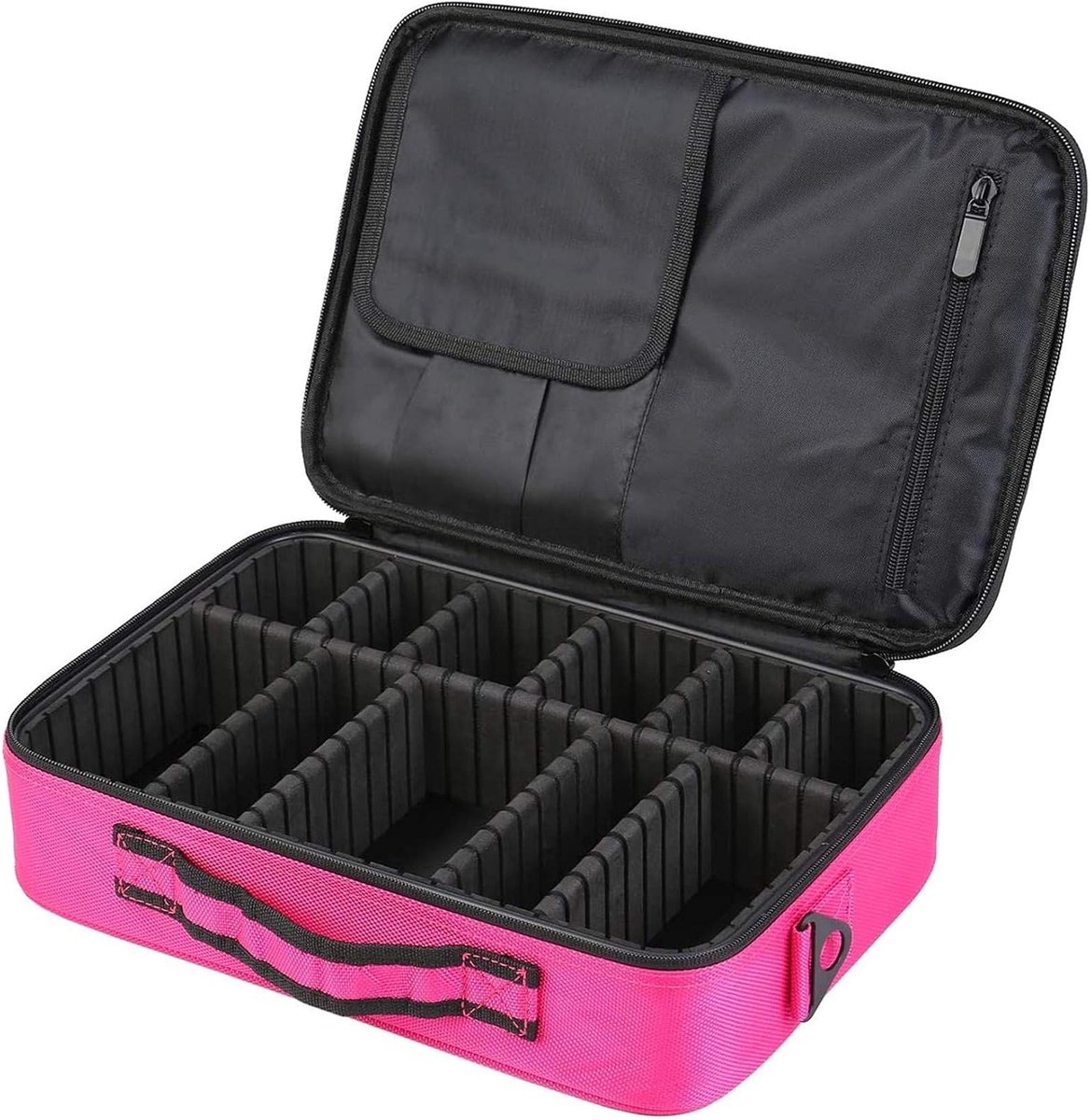case tas voor op reis, make-up organizer tas draagbare reis-artist opbergtas borstel tas toiletartikelen organizer Vanity organizer met verstelbare vakken (rozerood)