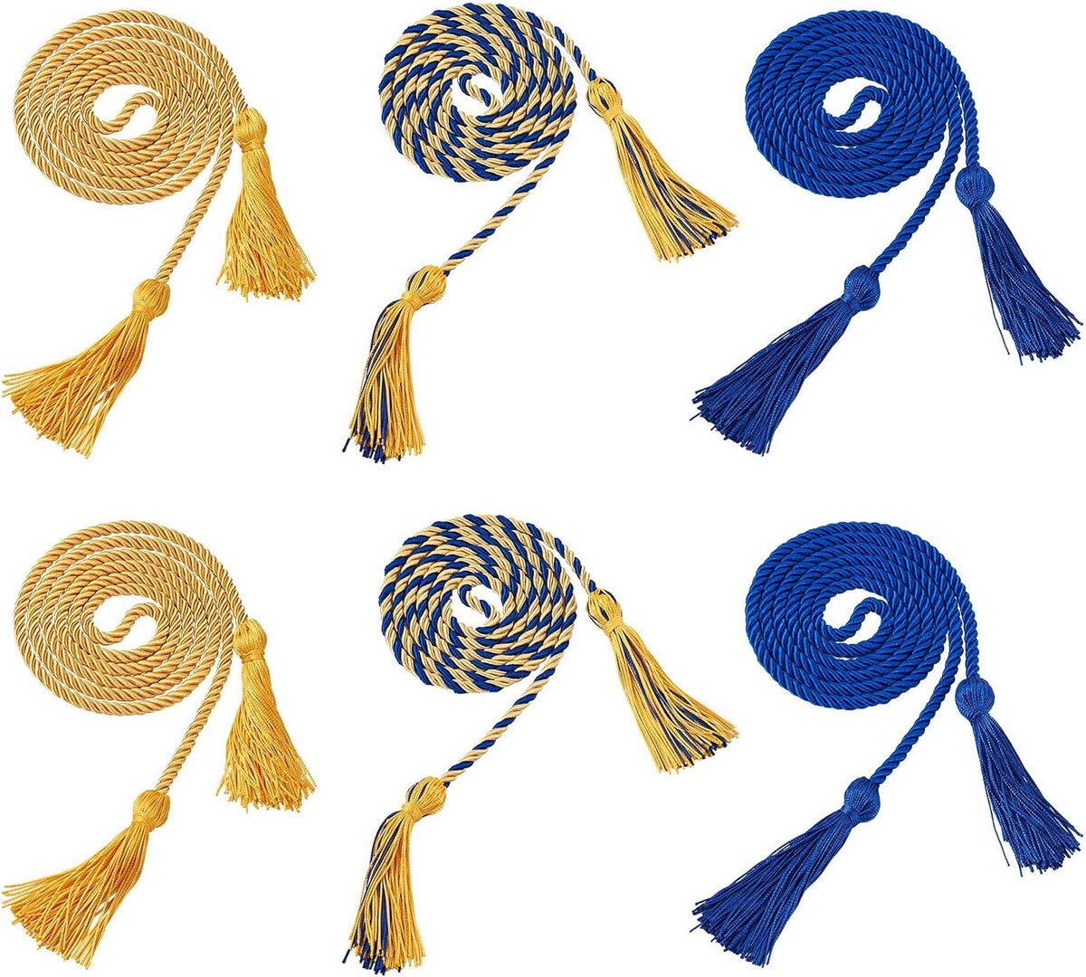 6 Stuks Afstuderen Eer Koorden met Kwastje 66 ''Royal Blue Gold Dubbele Polyester Garen voor Afstuderen Studenten Grad Dagen Woondecoratie