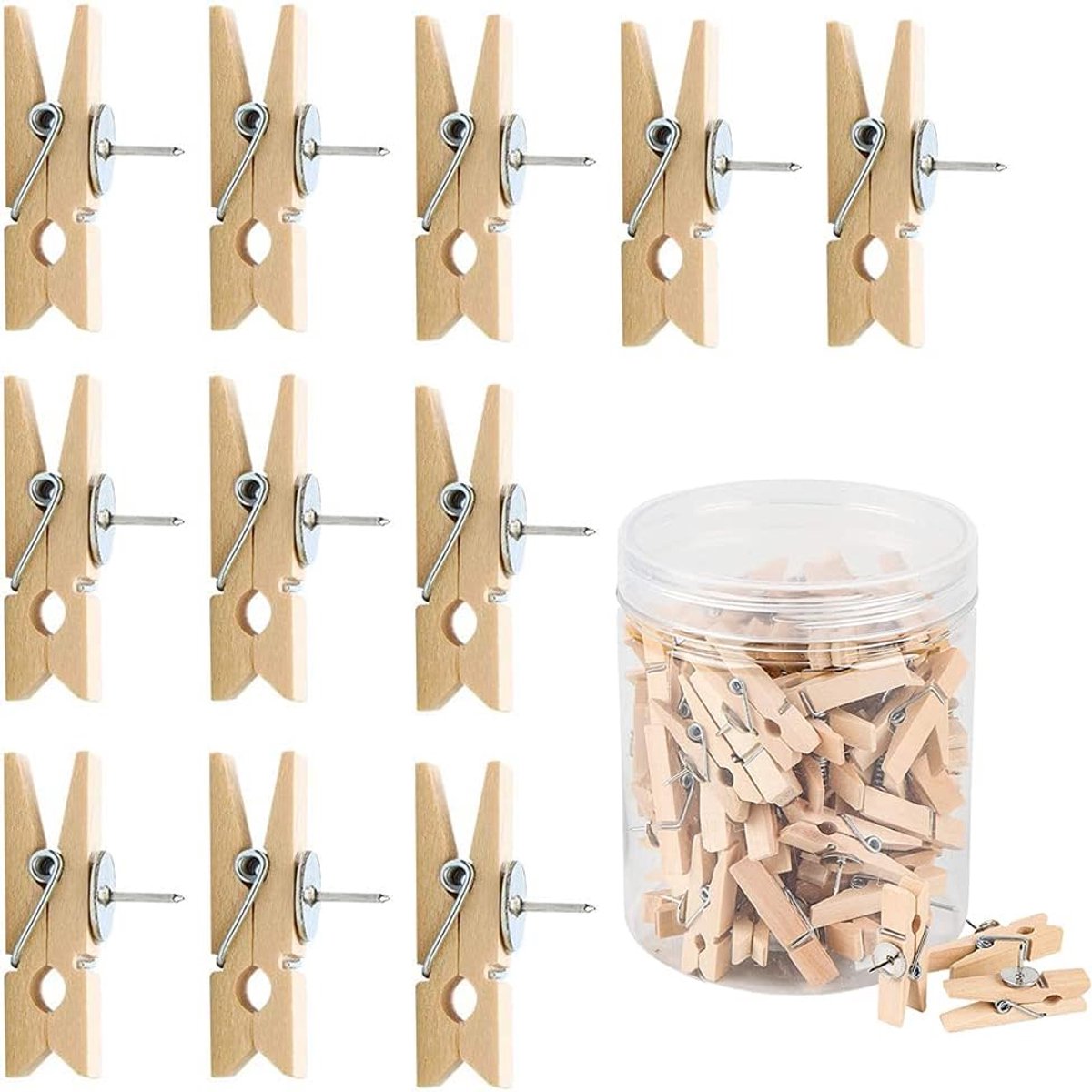 50 stuks paperclips met pinnen, pushpin met houten clip, creatieve lichtgewicht duurzame clips voor kurkborden, notitiebord, fotodisplay muur