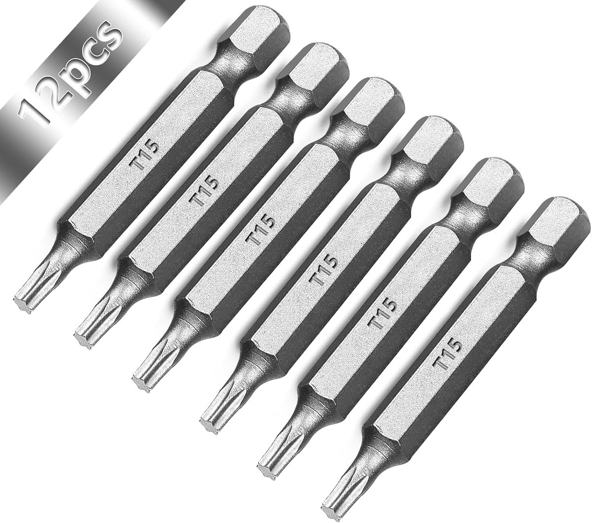T15 Torx bit lang 50 mm, chroom-vanadium-staal, vervangende bitset voor schroefbits (12 stuks)