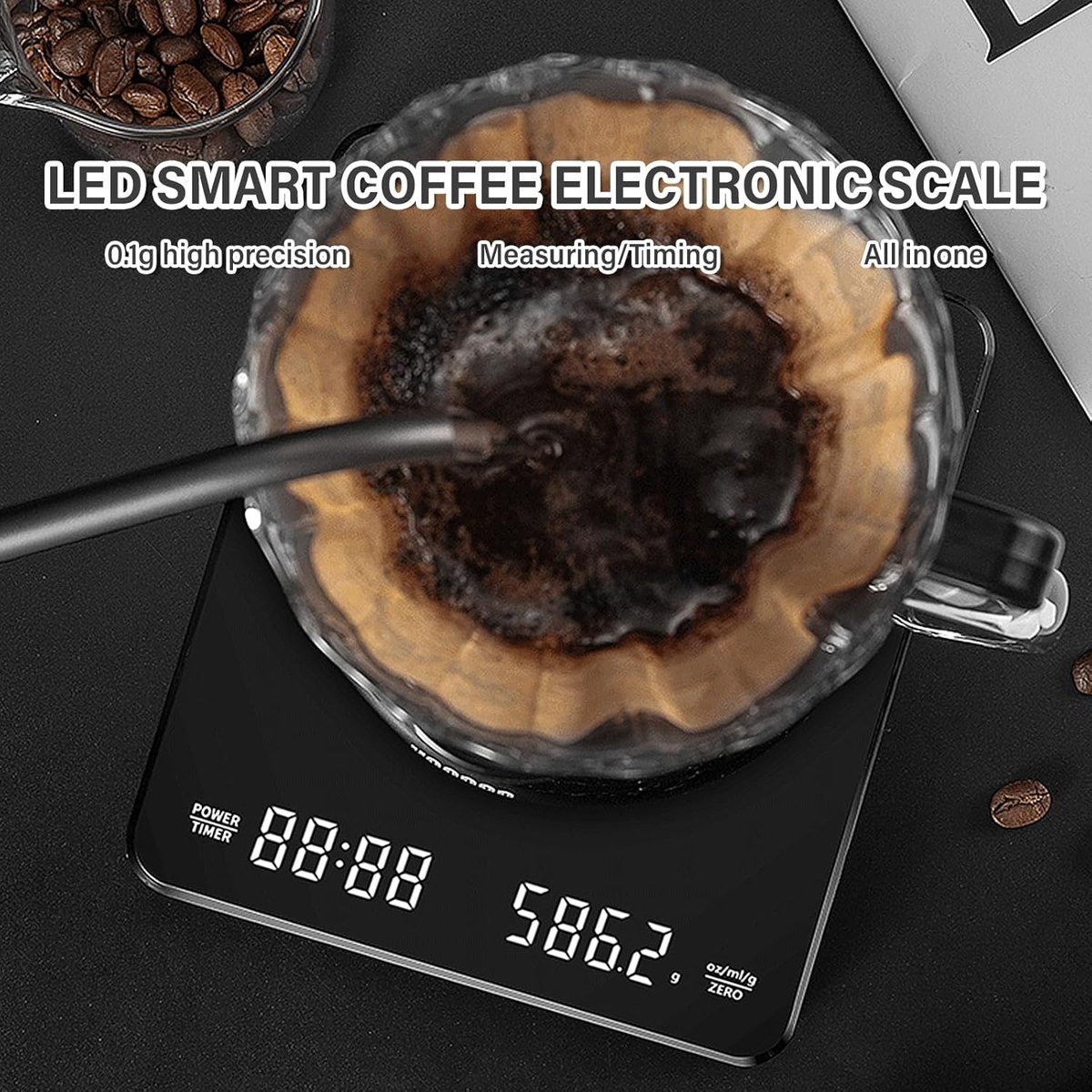 Coffee Scale Espresso Weegschaal Digitale Koffieweegschaal met Timer Multifunctionele Keukenweegschaal Voedselweegschaal met LED-display