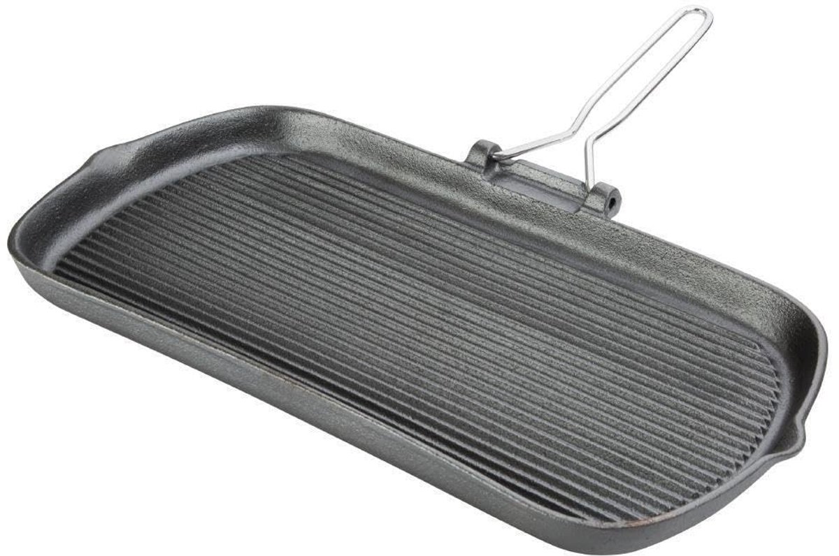 Gietijzeren grillpan 22 cm zwart inductiegeschikt inbranden voor anti-aanbaklaag geschikt voor alle warmtebronnen afmeting: 37 x 225 x 380 mm K417