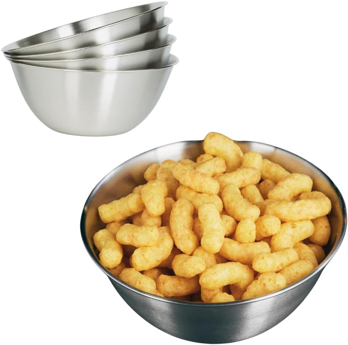 kommenset, stapelbare metalen schalen voor salade, snacks, dips en meer (4 stuks, diameter 18 cm)