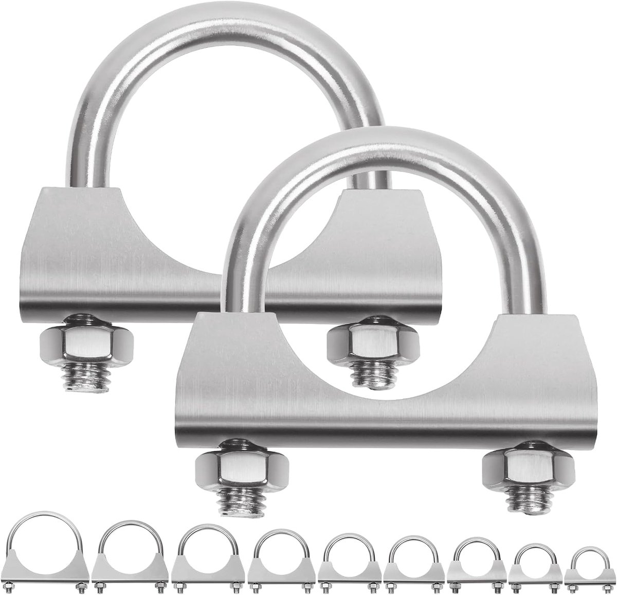 2 stuks 1,3 inch uitlaat U-klem-kit, 1-3/10 inch roestvrij stalen geluiddemper U-boutklem, universele heavy duty U-bout geluiddemper klem, ideaal voor aansluiting op tip pipes