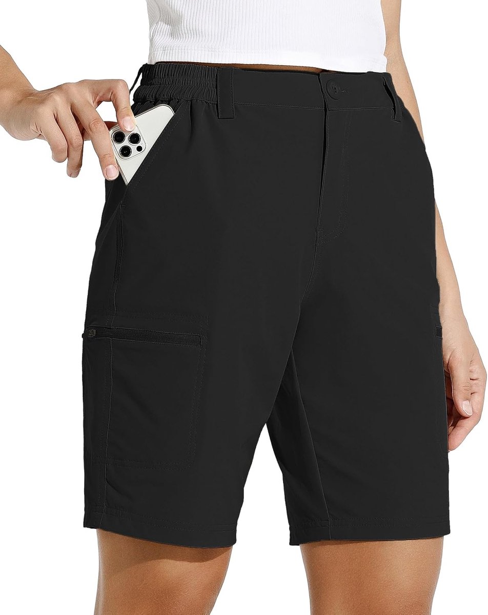 Shorts voor dames, 10 inch, wandelbroek, stretch, golf, actieve lange shorts, sneldrogend, wandelen, outdoor, lichte zomershorts
