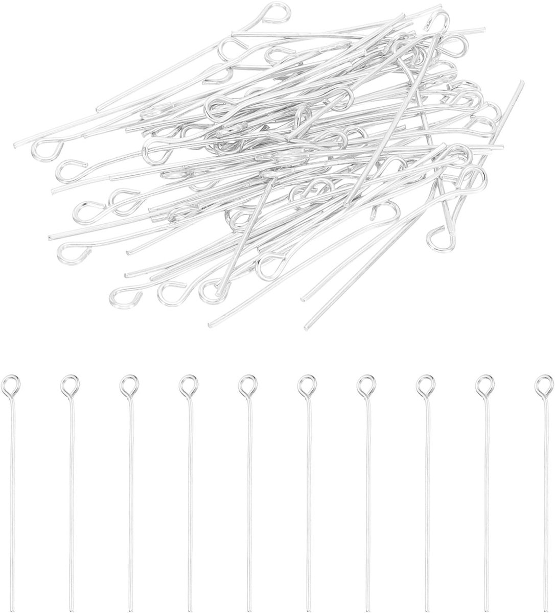 25 mm open oogspelden, 400 stuks 21 gauge metalen hoofdspelden naalden oogspelden voor sieraden maken bevindingen oorbel ketting armband doe-het-zelf ambachten, zilverkleur