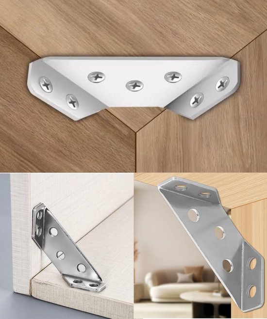 6 stuks roestvrij stalen hoekbeugels met schroeven voor meubelreparatie, hoekbeugels hoekbeugel die geperforeerde metalen beugel aansluiten — afbeelding 3