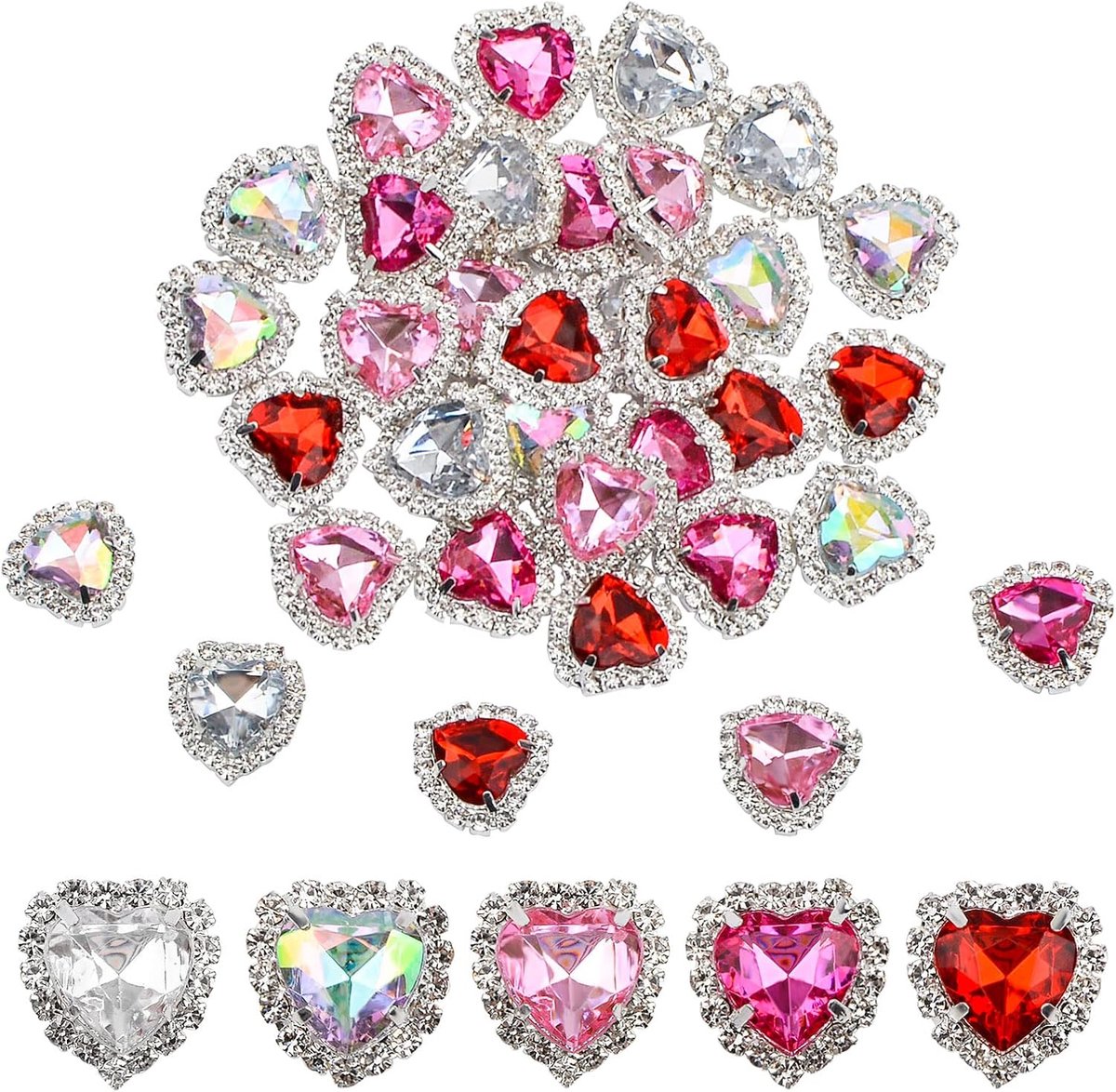 Knopen Versieringen, 30 stuks Hartjes Steentjes voor Ambachten Flatback Parel Kristal Strass Knopen voor Naaien Diy Kleding Bruiloft Party Woondecoratie