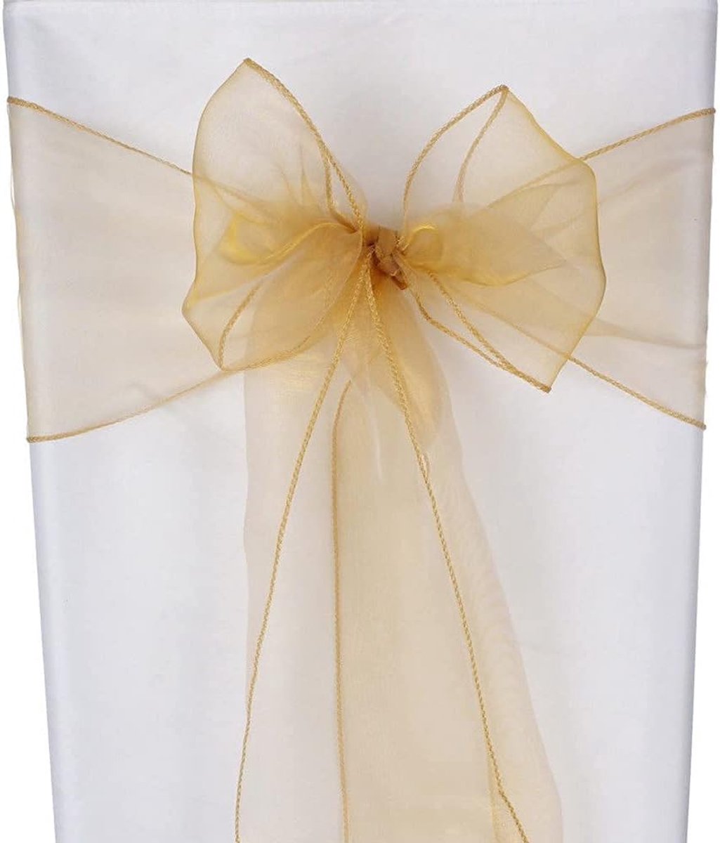 50 stuks stoelstrikken, organza, doop, feest, decoratie, bruiloft (goud)