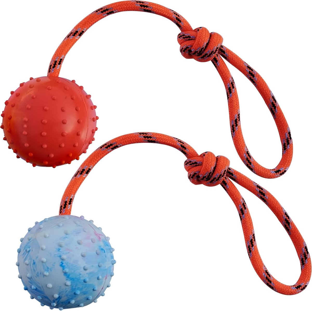2 stuks bal aan touw hondenspeelgoed, holle rubberen bal aan touw hondentraining, voor ophalen, vangen, gooien en touwtrekken, niet geschikt voor sterke kauwkracht hond (S, wit + rood)