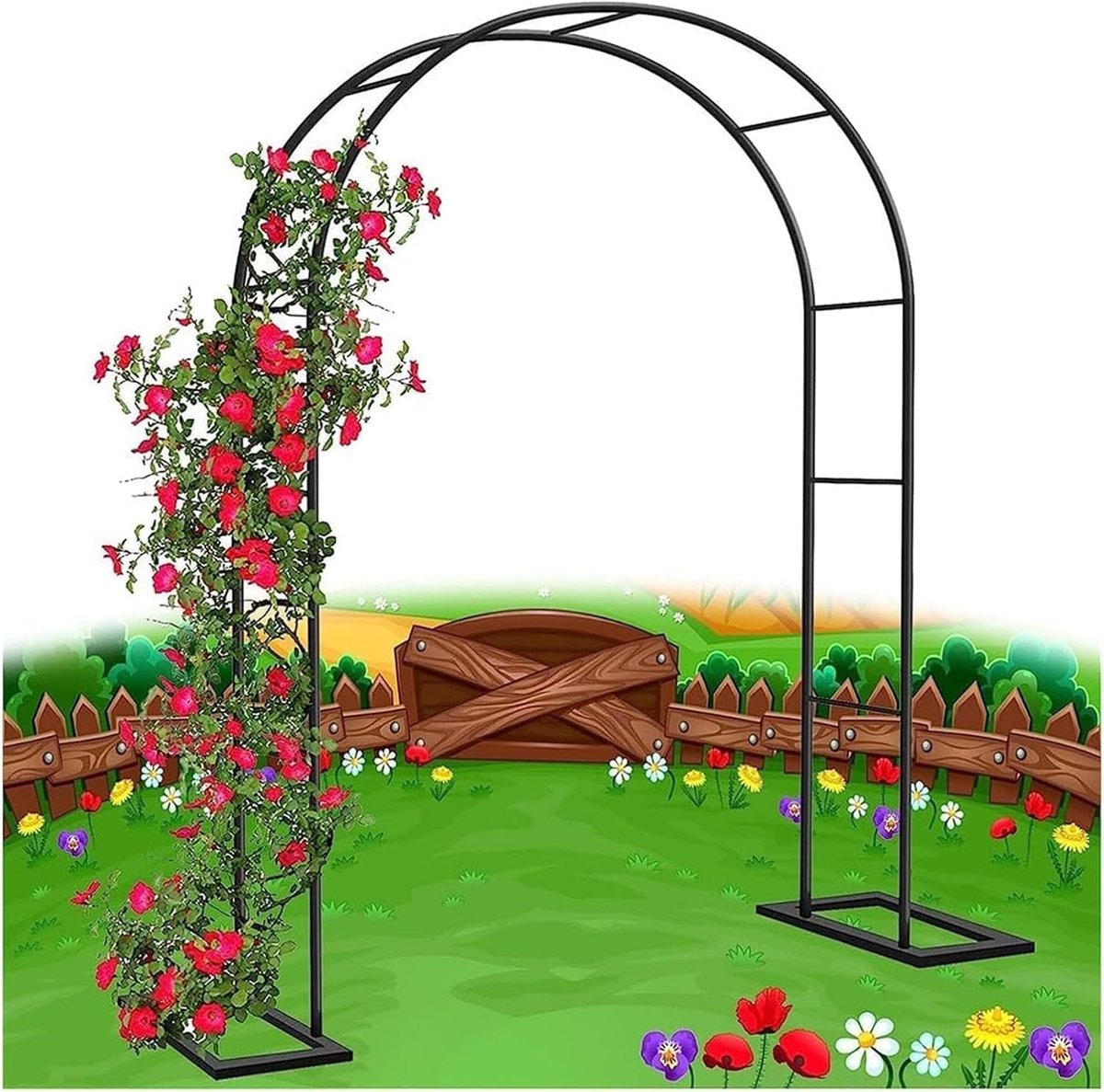 tuinboog zwaar belastbare rozenbogen prieel latwerk voor klimplanten breed 120 cm 140 cm 180 cm 240 cm 350 cm rozenboogdecoratie bruiloft boogweg, zwart, B 2,4 m x H 2,2 m