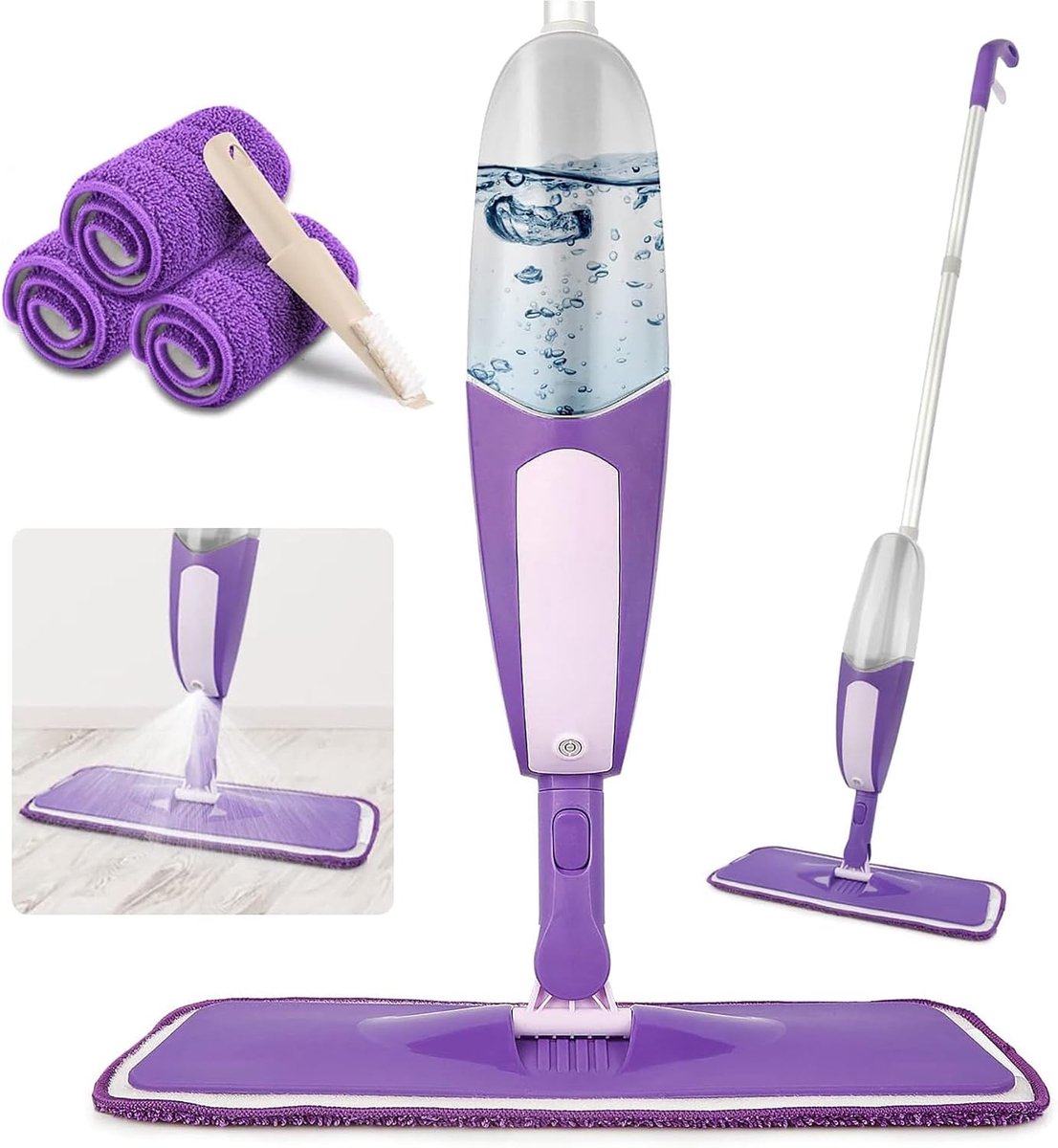 Mops voor vloerreiniging - Microfiber Floor Mop Dust Mop met 550ML Hervulbare Fles & 3 STKS Wasbare Pads Keuken Droog Natte Mop voor het Reinigen van Hardhout Laminaat Hout Keramische Tegels Vloer