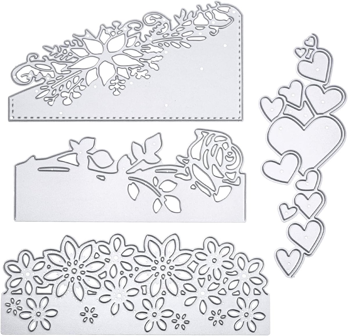 4 Stuks Stanssjablonen, Roos, Bloemen, Hart, Set, Stansvormen, 3D-Bloemen, Hart, Rand, Reliëf, Sjabloon, Stanssjablonen Voor Scrapbooking, Fotoalbums, Kaarten, Decoratie, Knutselen