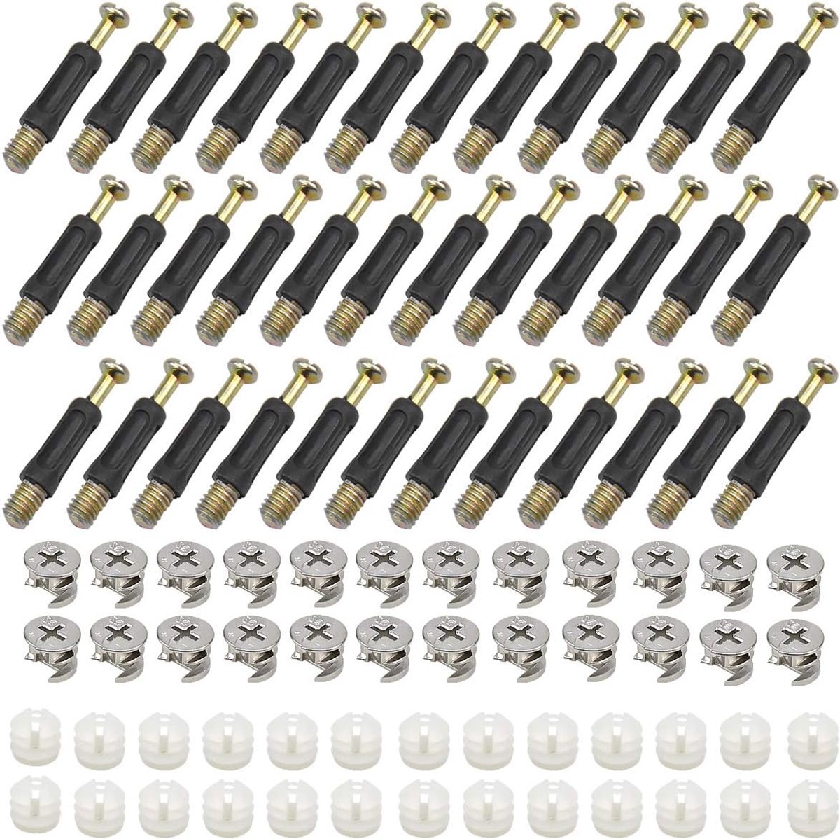 Sets meubelconnectoren, hardware-bevestigingsschroeven set, nokkenboutmoer en plug met vooraf geplaatste moer, plugbouten moer vergrendelingscamera voor montage van meubels tafelkasten