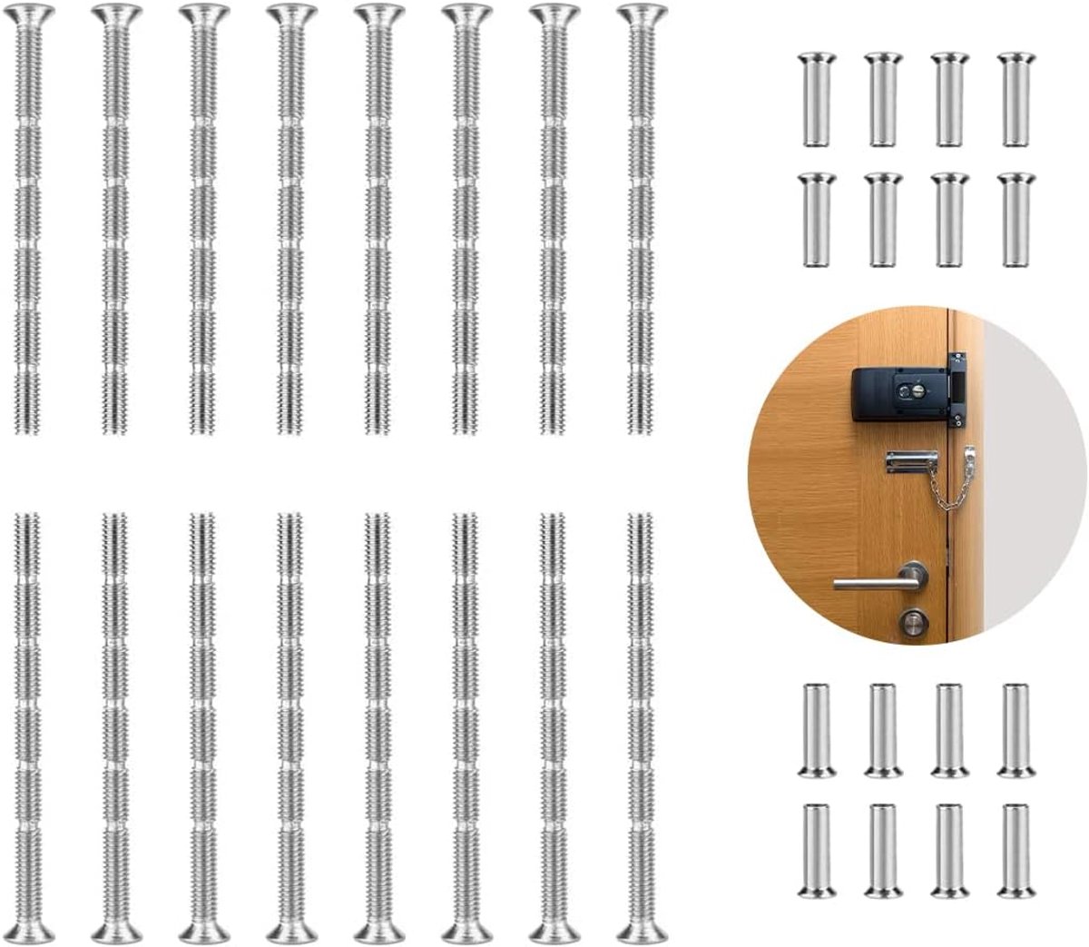 16 sets M4 deurklinkschroefverbindingsbouten en -hulzen Verstelbare lengte bout vernikkeld schroef deurklinkbevestigingsschroeven met hulzen voor deurklink schildjes kast laden