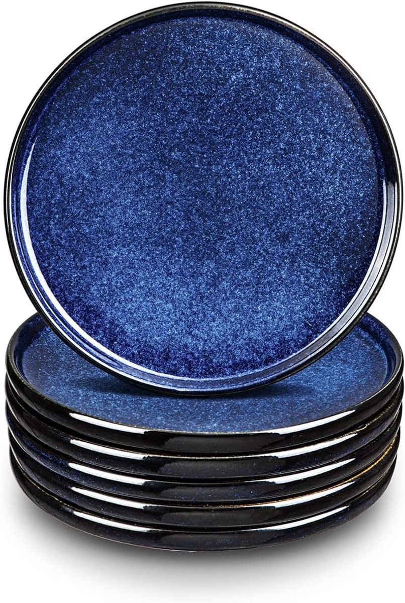 vicrays Keramische saladeborden set - porselein 20,3 cm platte dessert voorgerecht borden voor lunch thuisfeest restaurant - krasbestendig magnetron- en vaatwasmachinebestendig - set van 6 (blauw)