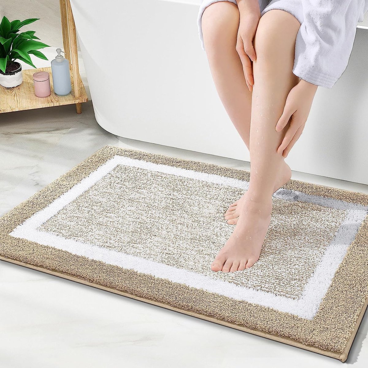 Badmatten voor badkamer, extra zachte absorberende badkamermatten tapijten, machinewasbaar, sneldrogende vloermatten, 40 x 60 cm, beige