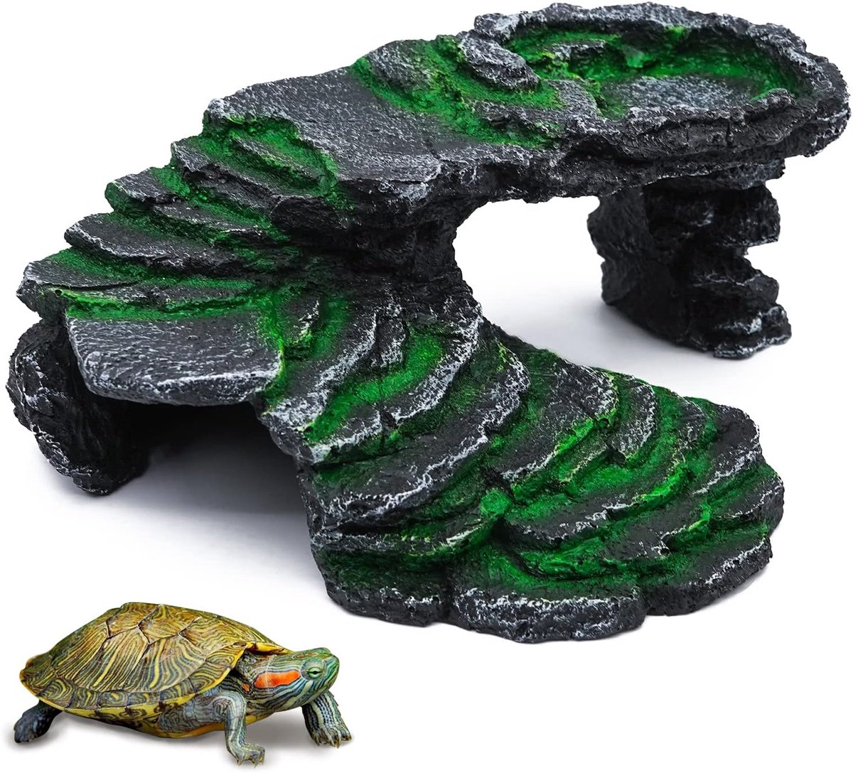 Schuilplaats voor schildpad, terras, schildpad, huid, decoratie, aquarium, schuilplaats, reptielen, hars, bruinen, bebaarde steen, draak, accessoires reptielen, decoratie