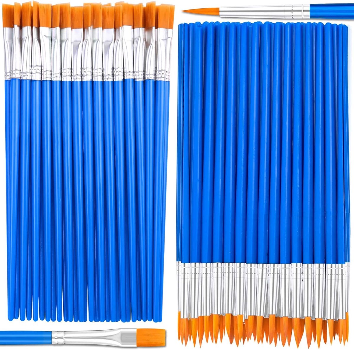 penselen bulk, Anezus 50 stuks platte punt verfborstels met ronde acryl penselen set ambachtelijke borstels voor kinderen klaslokaal acryl aquarel canvas gezichtsschilderij touch up