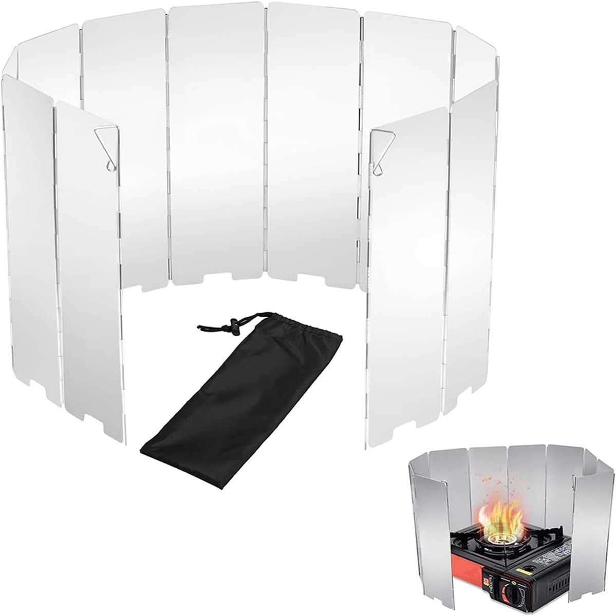 Windscherm van aluminium, opvouwbaar, windscherm voor gaskoker, 10 platen, aluminium voorruit, voor BBQ, picknick, campinguitrusting