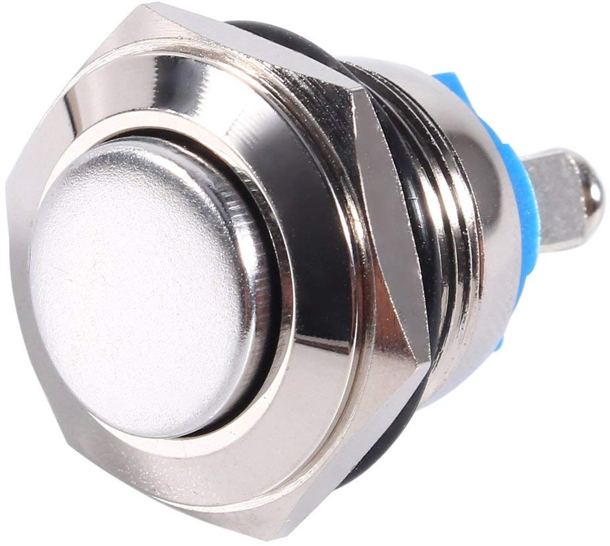 Drukknoopschakelaar 12 V, metaal 12 V 16 mm auto waterdichte momentane metalen drukknop AANUIT claxon drukknop claxon knop zilver Automotive schakelaars
