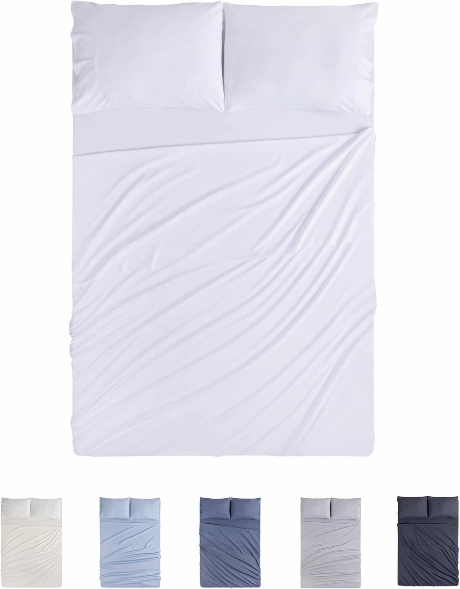 4-delige beddengoedset, 4002, hoeslaken, 2 kussenslopen, 50 x 80 cm, voor bed 90 x 190/200 cm, wit
