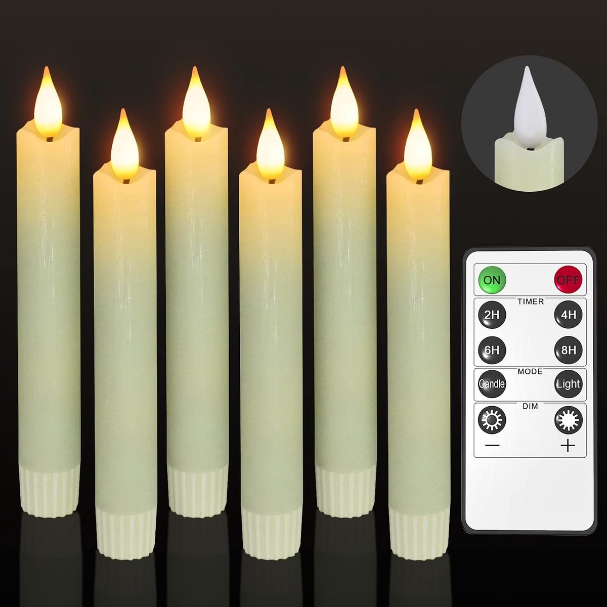 Vlamloze led-staafkaarsen met afstandsbediening, 6 stuks echte was, op batterijen werkende kaarsen, ivoor, elektrisch flikkerend licht voor Kerstmis, woonkamer, decoratie, warmwit