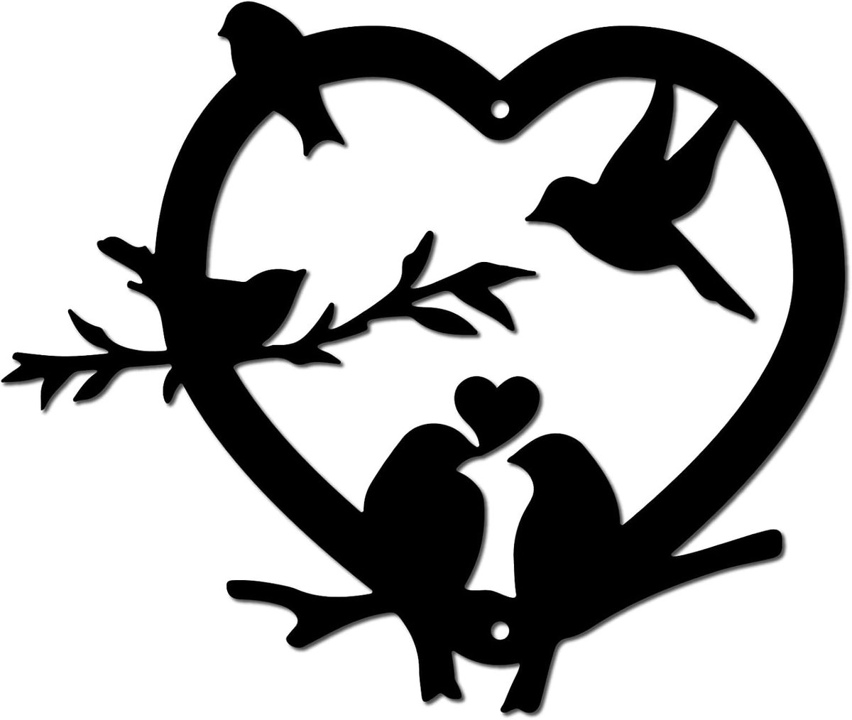 Hart metalen vogel muurdecoratie vogels op de tak kunst ijzeren wandborden opknoping decoratie ornament sculptuur voor balkon tuin huis woonkamer decoratie buiten zwart 30 x 29 cm