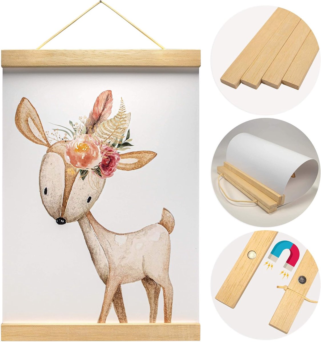 Houten fotolijst, hoogwaardig uit Marupa voor wandschilderijen, posters en foto's, magnetisch, DIN A4, posterlijst, houten lijst, fotolijst, klemlijst (21 cm)