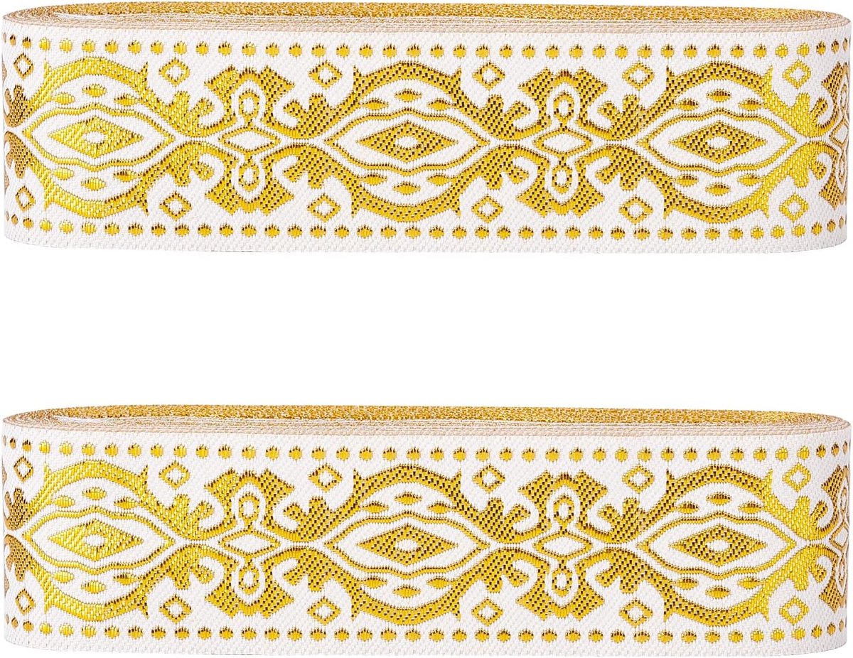 12,8 meter gouden etnische jacquard lint - geborduurd geweven boho-stof voor naaien, bloemenversiering, franjes decoratie - DIY kleding, gordijnverfraaiing en decoratie