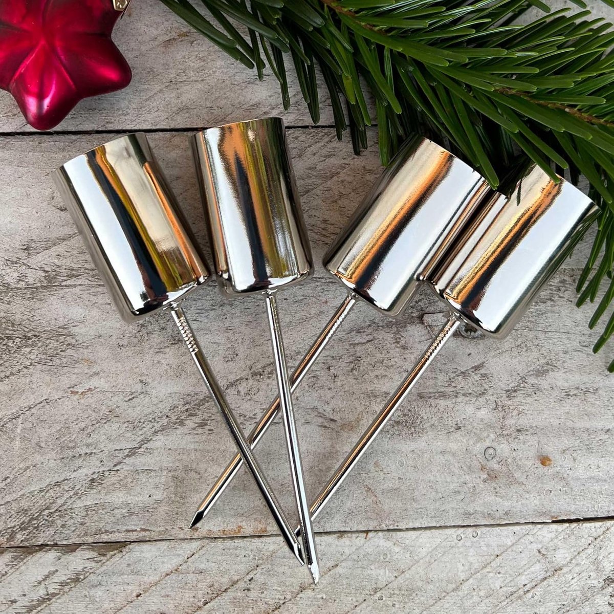 Tafelkaarsenhouder voor adventskrans, set van 4, kaarsenhouder met spies in zilver