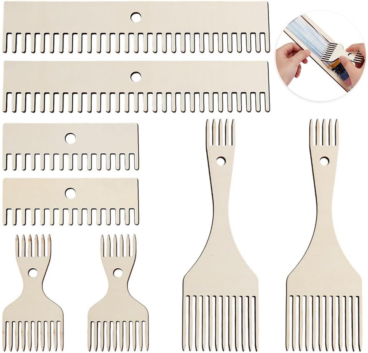 8 stuks houten weefgetouw kam, 4 stijlen wandtapijt klopkam, dubbelzijdige houten weefgetouw kam, franje kam doe-het-zelf gereedschap, voor breien handwerk wandtapijt vloerkleed placemat