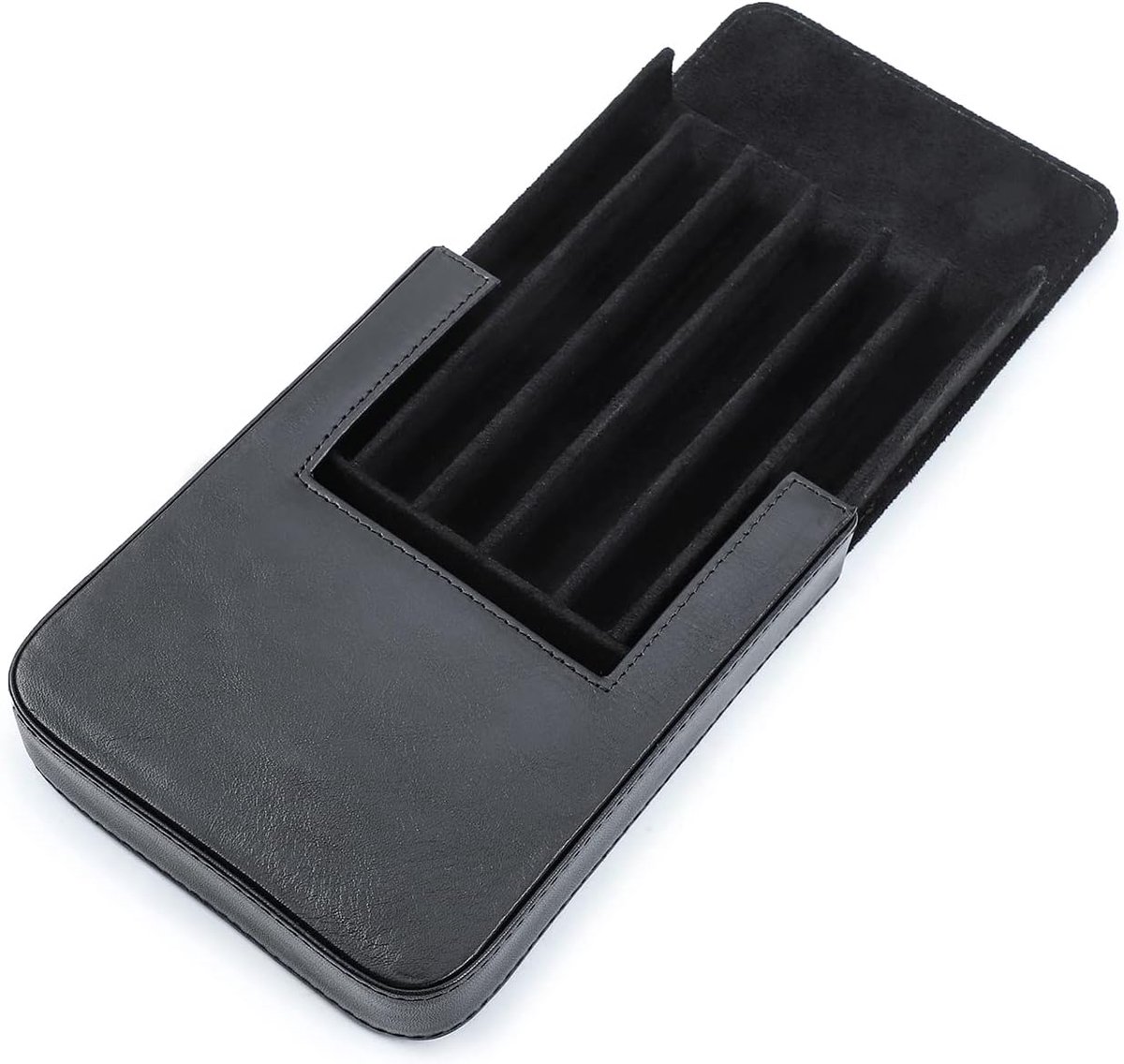Lederen vulpenhouder etui voor 6 pennen, draagbare lederen pennenopbergdoos met verborgen magnetische kliksluiting (zwart)