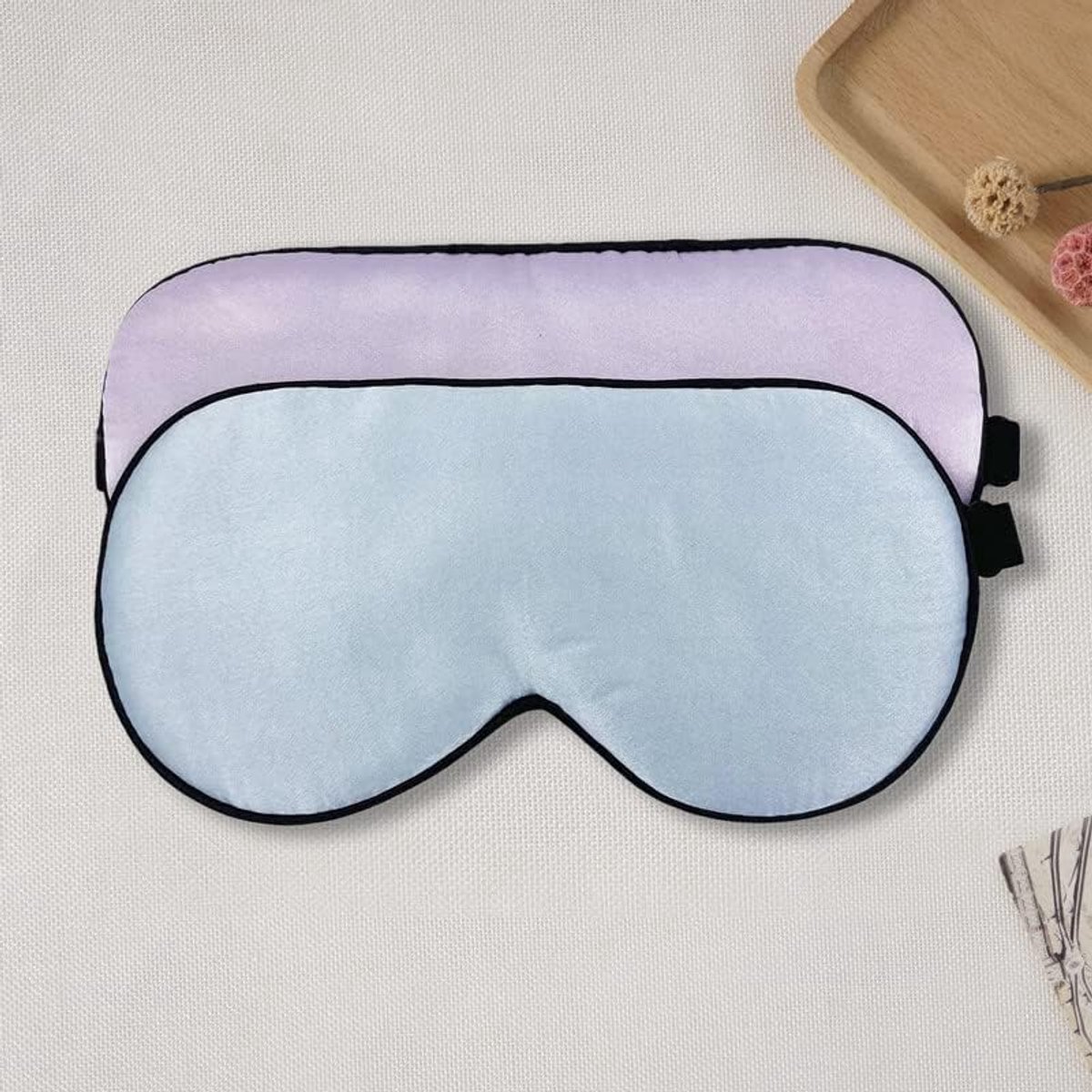 townssilk 2 stuks 100% zijden slaapmasker met verstelbare riem, comfortabel en super zacht oogmasker inclusief 1 st paars en 1 stuk ijsblauw