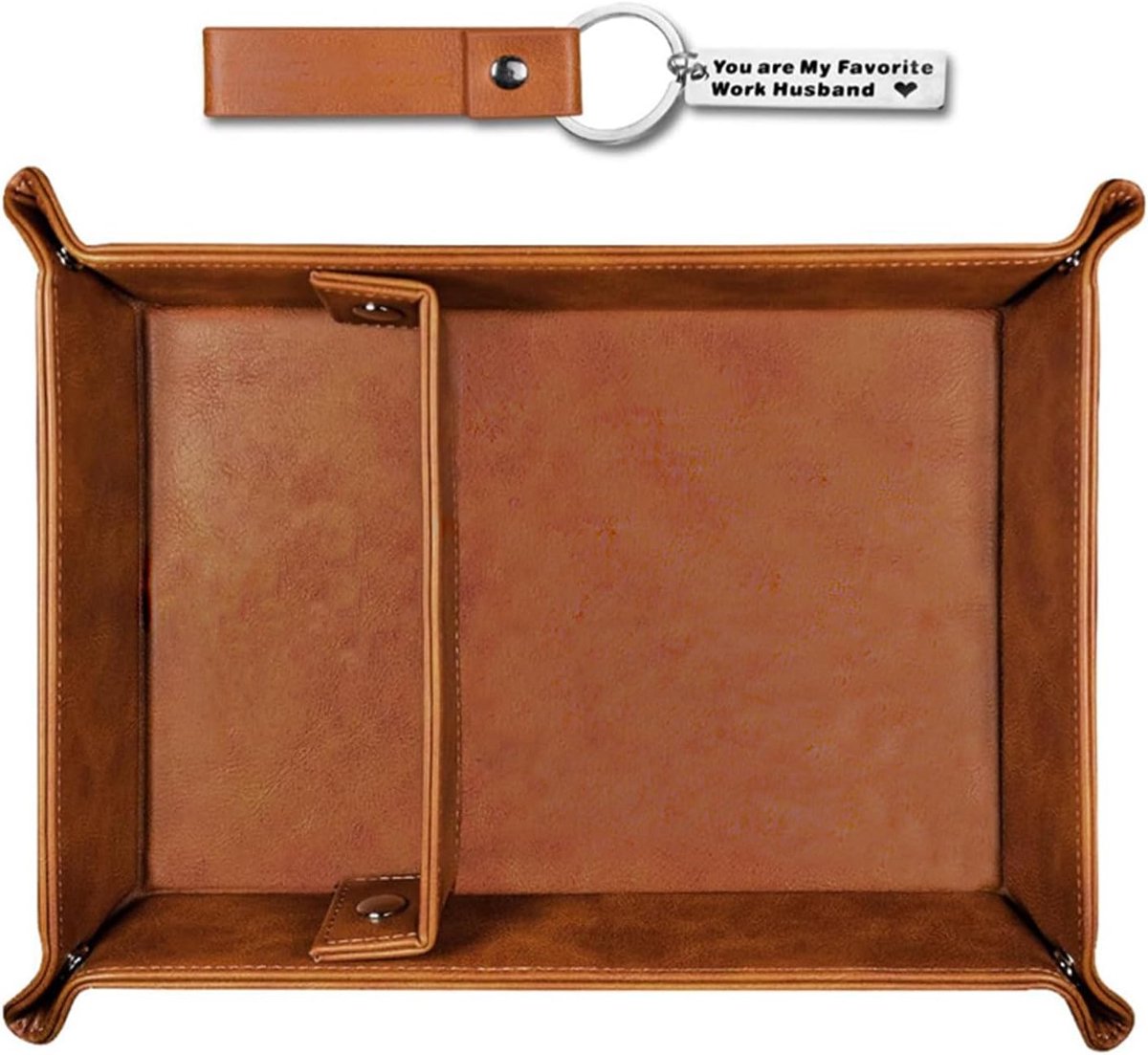PU Lederen Catchall Tray, PU lederen dienblad, met 2 Compartimenten Bureau Opbergplaat voor Afstandsbediening Sleutels Telefoon Sieraden, Bruin
