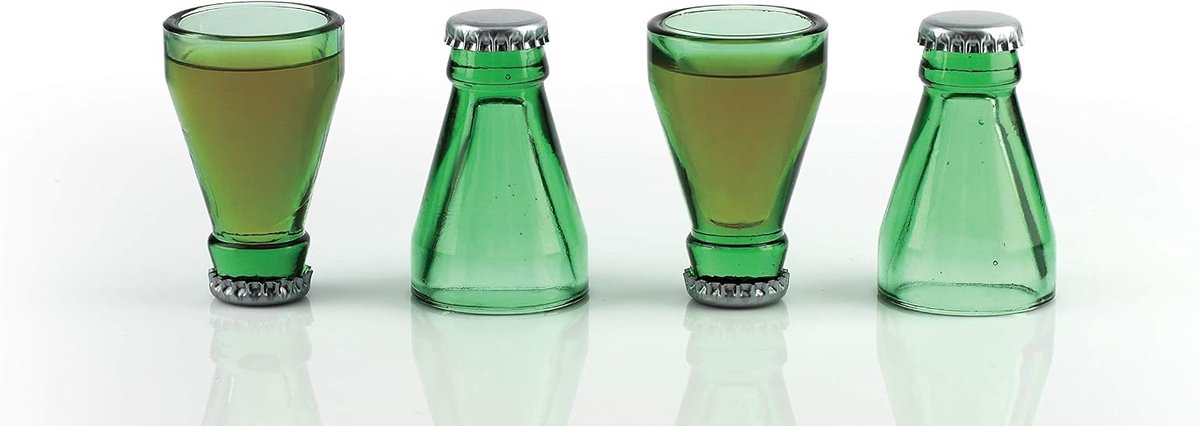fles 4-delige set 4-delig, groen, van glas/metaal, in geschenkdoos.